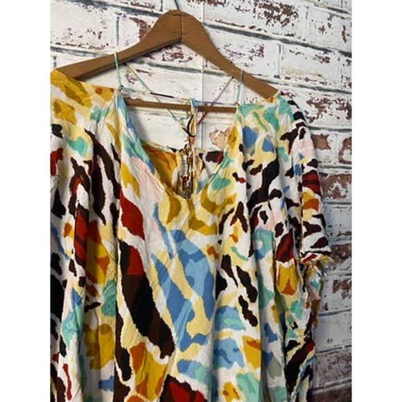 Anthropologie Printed Stappy Beaded Neck Tie Oversized Beach Mini Coverup Dress - Picture 14 of 14